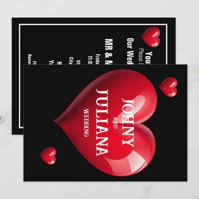 Save The Date Colourful Wedding Red Heart Invitation (Front/Back)