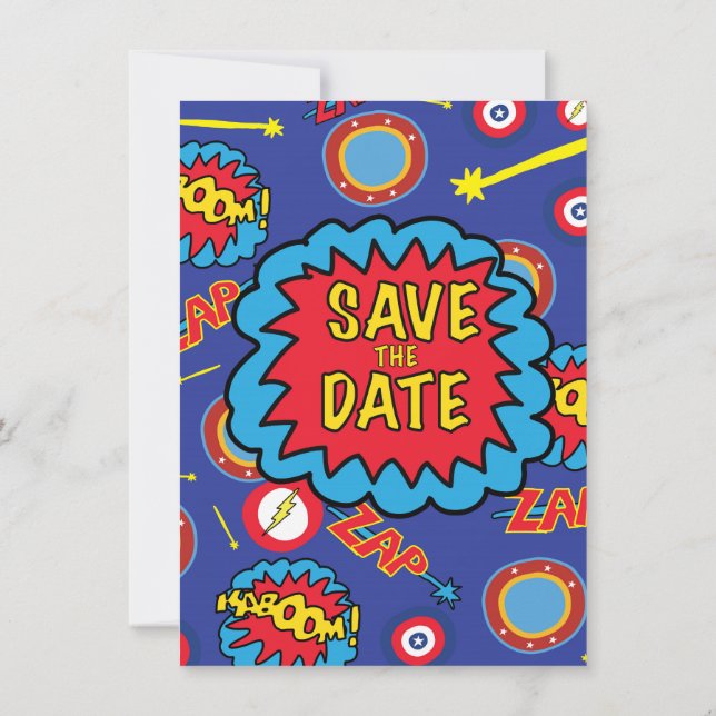 Save the Date Comic Heroes Invitation (Back)