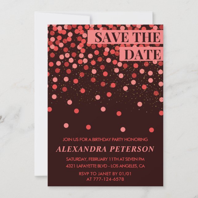 Save the date Confetti Red 77th birthday Invitation (Front)
