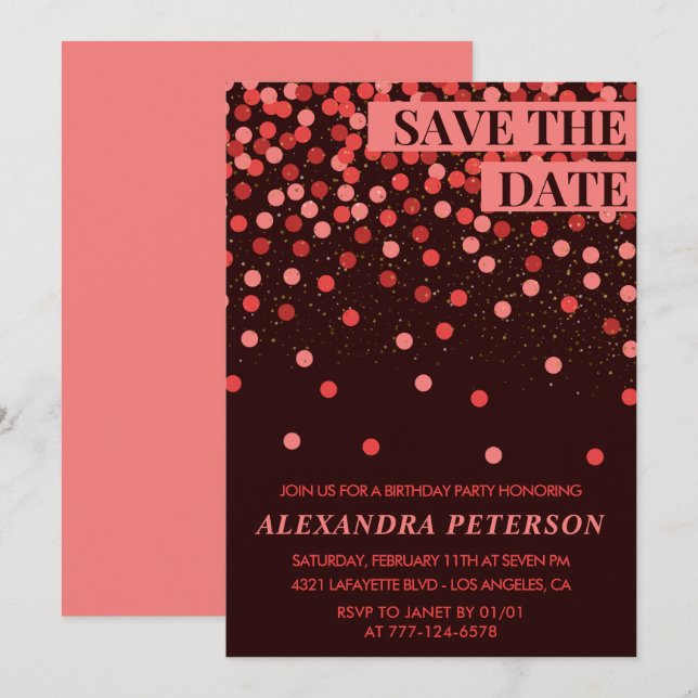 Save the date Confetti Red 87th birthday Invitation (Front/Back)