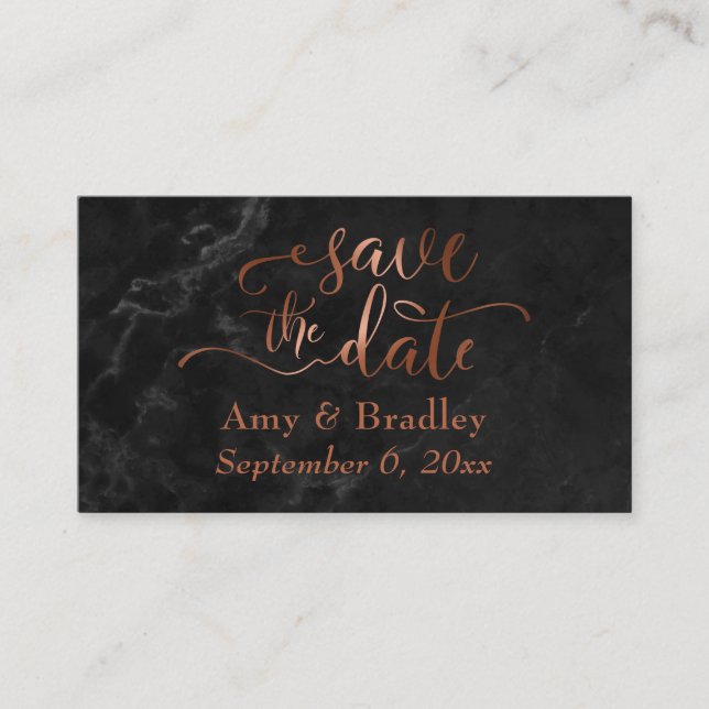 Save the Date | Copper Script over Black Marble Enclosure Card (Front)