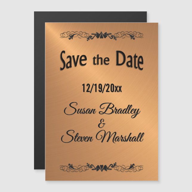 Save the Date Copper Shine Black Text Magnetic Invitation (Front/Back)