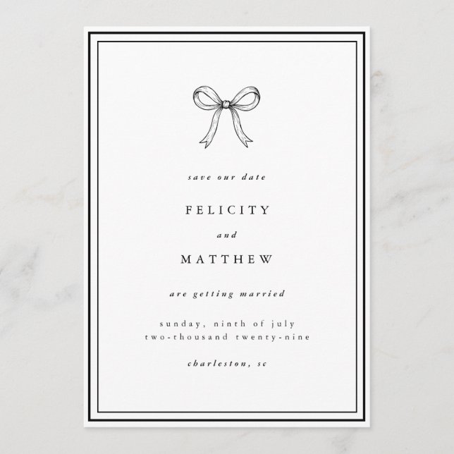 Save the Date | Coquette Bow Wedding Announcement (Front)