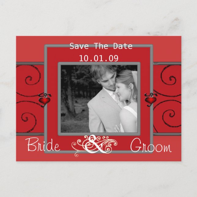 Save The Date Coral and Grey with Your Photo Announcement Postcard (Front)
