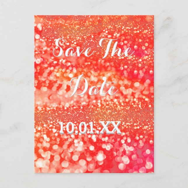 Save The Date Coral and  Pink Sparkle Announcement Postcard (Front)