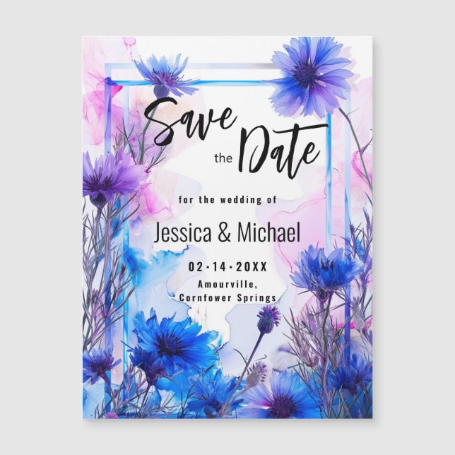 💍 Save the Date Cornflowers and Lavender Elegance Magnetic Invitation (Front)