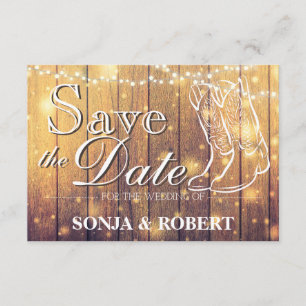 Save the Date - Cowboy boots, Wood with Lights