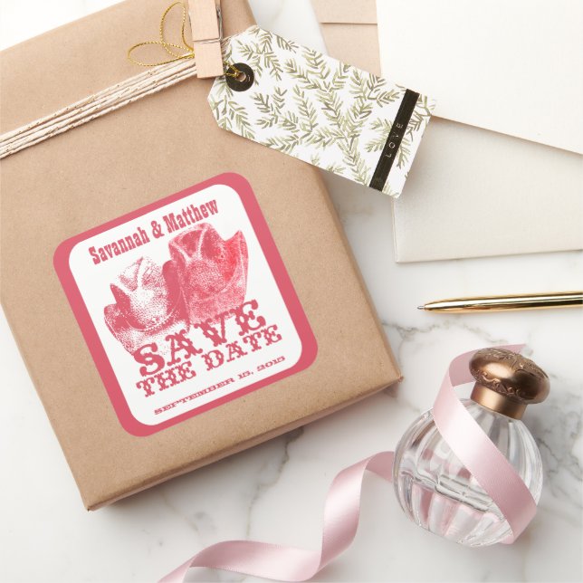 Save the Date Cowboy CowGirl Hats Wedding Sticker (Gifting)