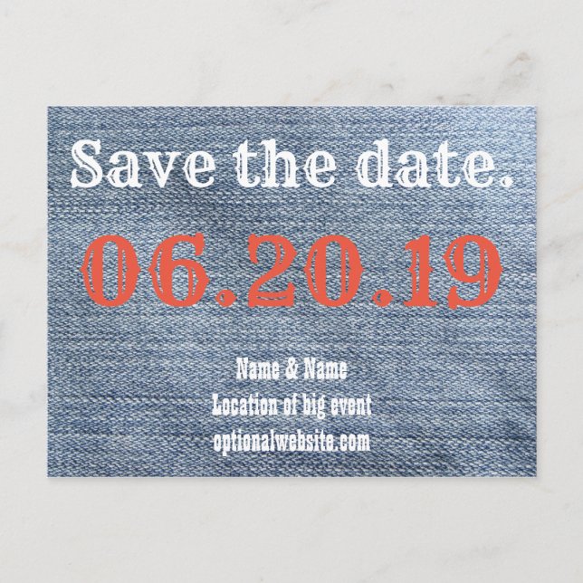 Save the date. Cowboy Denim Announcement Postcard (Front)