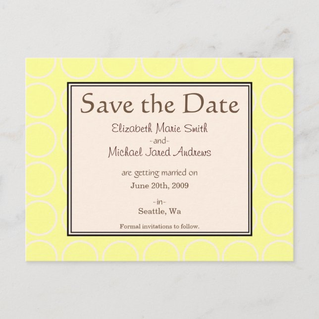 Save the Date Cream Circles Yellow Postcard (Front)