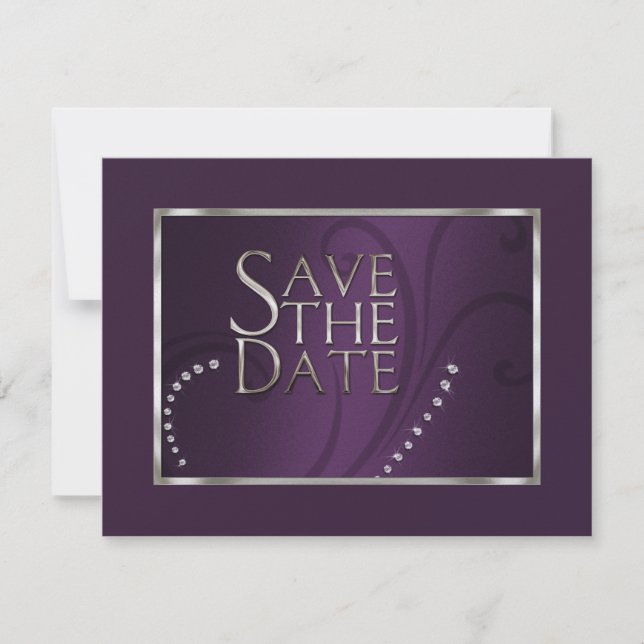 Save the Date Crystals Shimmer Eggplant Monotone (Front)