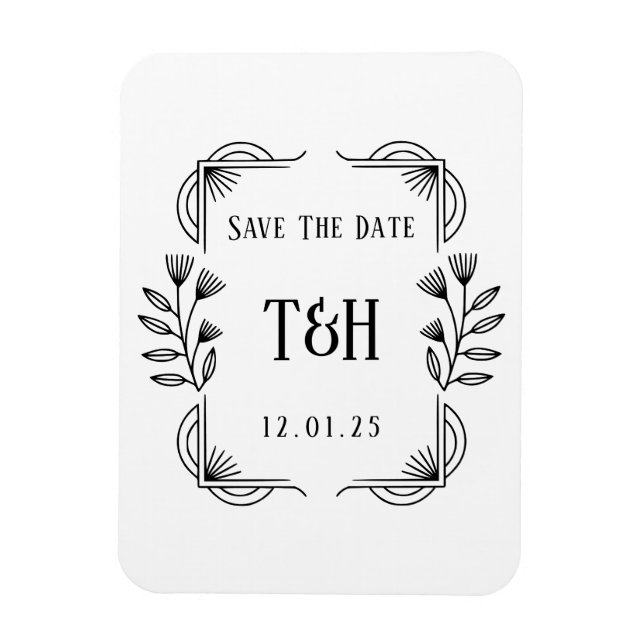 Save the Date Custom Art Deco Botanical Monogram Magnet (Vertical)