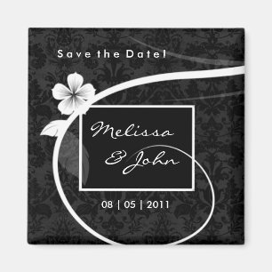 Save the Date Custom Floral Magnet Black White