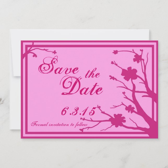 Save the Date custom fuscia pink wedding invites (Front)