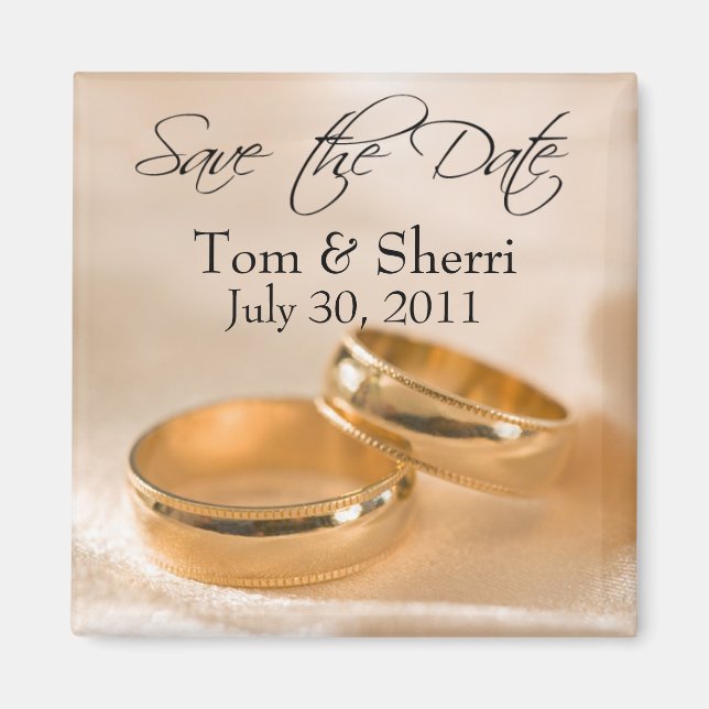 Save the Date Custom Gold Wedding Bands Magnets (Front)