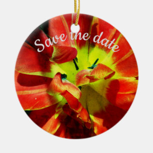 Save the date custom red flower blossom ceramic ornament