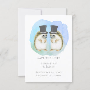 Save The Date Cute Gay Hedgehog Couple Wedding