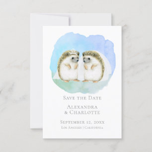 Save The Date Cute Lesbian Hedgehog Couple Wedding