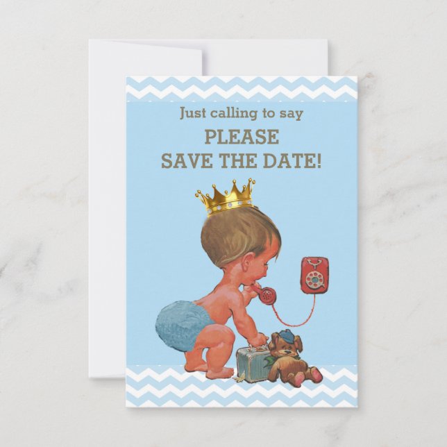Save The Date Cute Prince on Phone Grey Blue (Front)