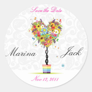 Save the date cute wedding floral stickers A030