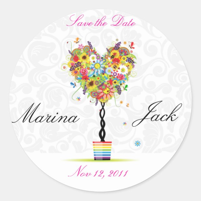 Save the date cute wedding floral stickers A030 (Front)