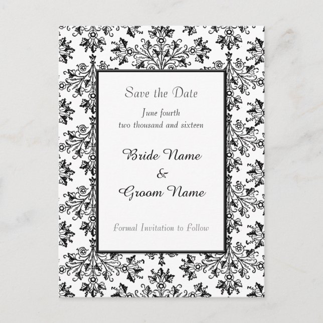 Save the Date Daisy Damask Postcard (Front)