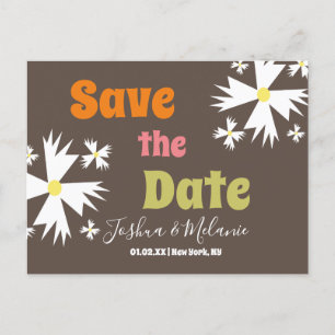 Save the Date Daisy Groovy Floral Brown Postcard