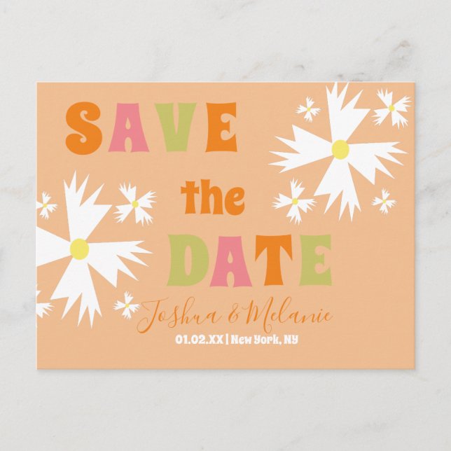 Save the Date Daisy Groovy Floral Lime Pink Postcard (Front)