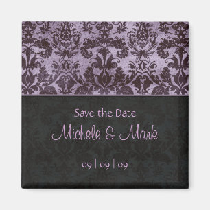 Save the Date Damask Magnet 2b Purple