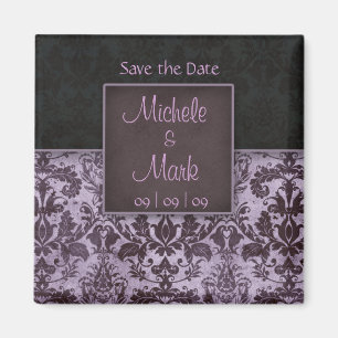 Save the Date Damask Magnet Purple