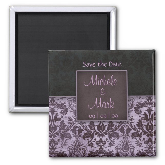 Save the Date Damask Magnet Purple (Front)