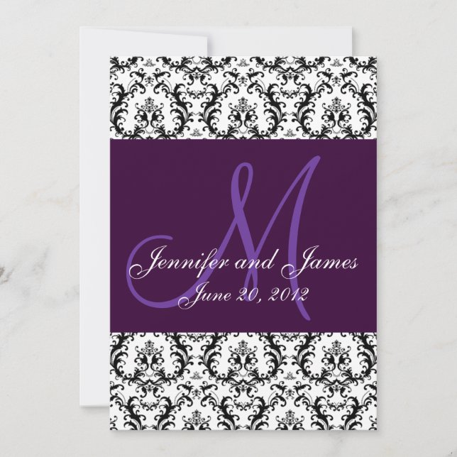 Save The Date Damask Purple Wedding Card (Front)