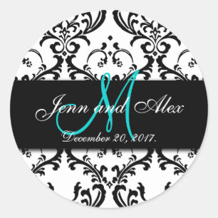 Save the Date Damask Stickers Monogram Names