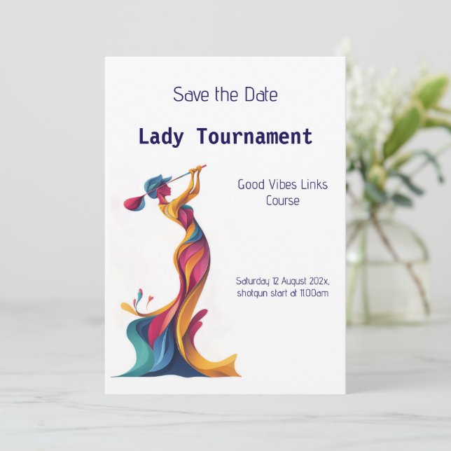 Save the Date Damengolf tournament colorful Silhou Invitation (Standing Front)