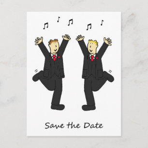 Save the Date Dancing Male Couple Announcement Postcard