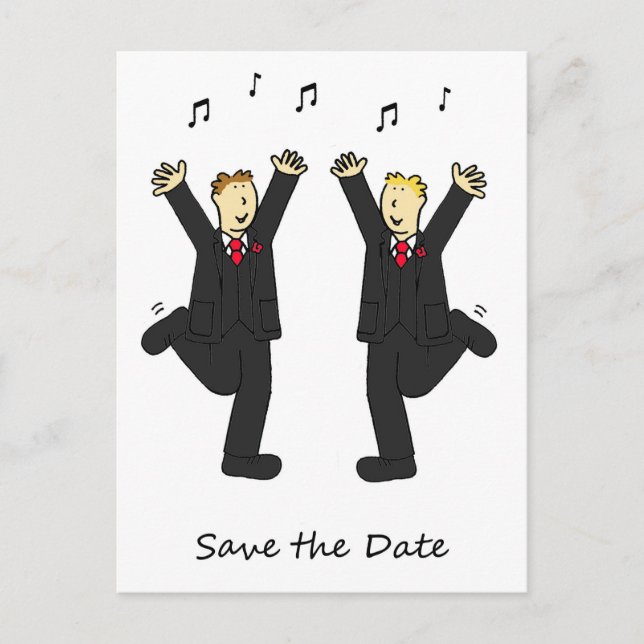 Save the Date Dancing Male Couple Announcement Postcard (Front)