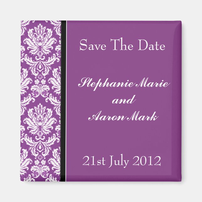 Save The Date -  Dark Purple Classic Damask Magnet (Front)