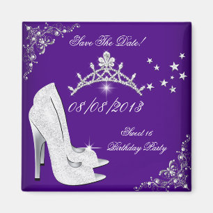 Save The Date Dark Purple High Heels Shoes Tiara Magnet