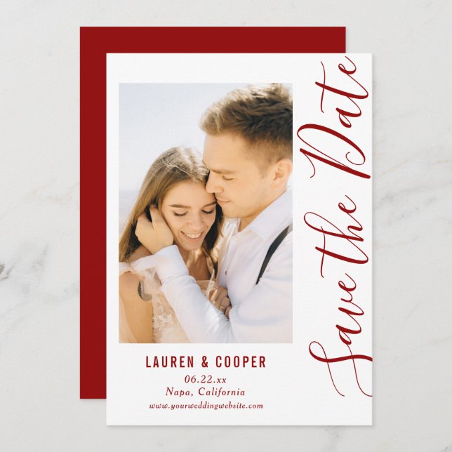 Save The Date Dark Red Stylish Modern Wedding (Front/Back)