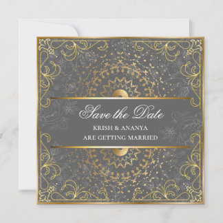 Save the date, Dazzling Grey and Gold Wedding Invitation