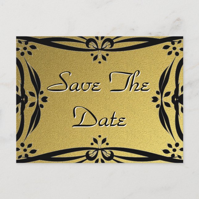 Save The Date Decorative Gold & Black Postcards (Front)