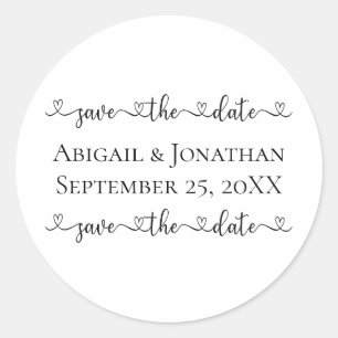 Save the Date Decorative Heart Text Classic Round Sticker