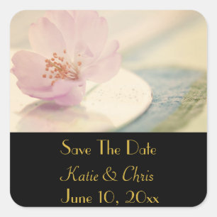 Save The Date Delicate Pink Cherry Blossom Flower Square Sticker