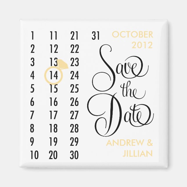 Save the Date Diamond Calendar Grid (champagne) Magnet (Front)