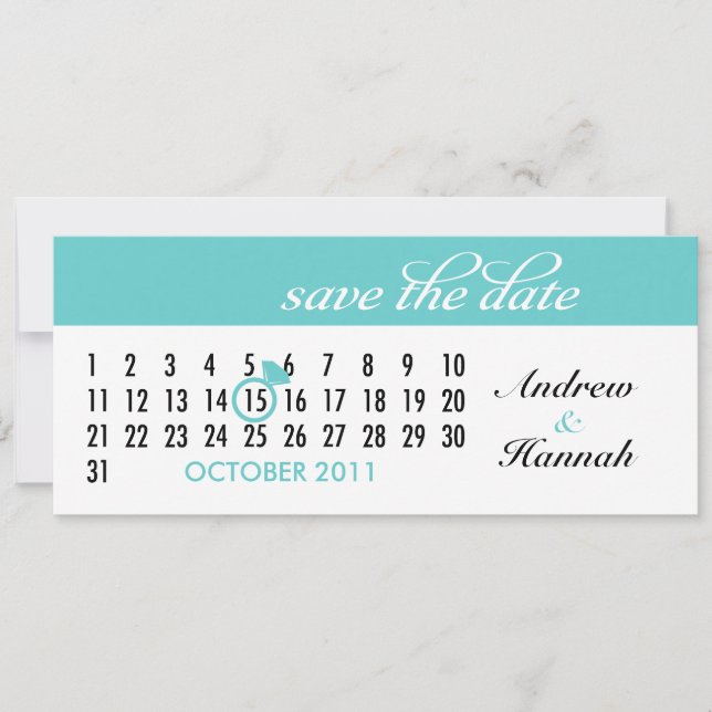 Save the Date Diamond Calendar Grid (teal) (Front)