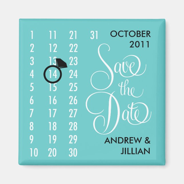 Save the Date Diamond Calendar Grid (teal) Magnet (Front)