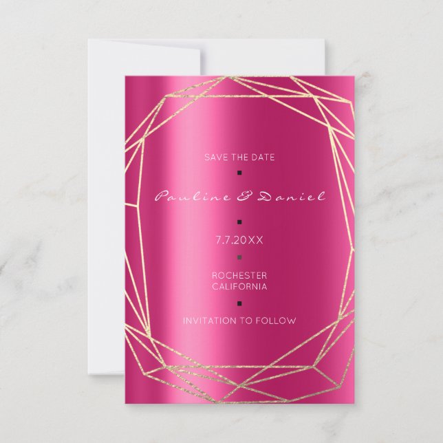Save The Date Diamond Gold Fuchsia Black Monogram (Front)