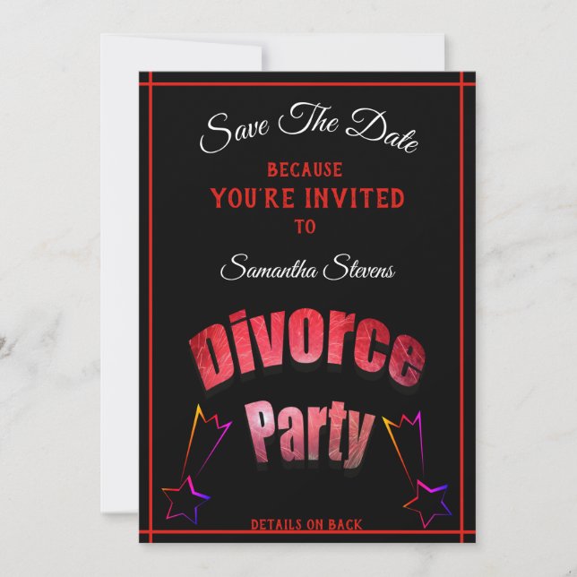 Save The Date Divorce Party Any Name Any Date  - (Front)