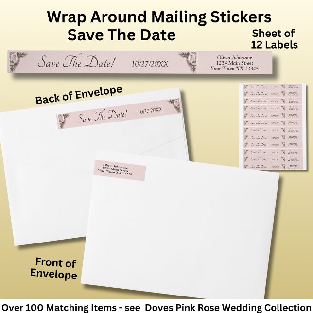 Save The Date, Doves & Pink Roses  Wrap Around Label (Creator Uploaded)