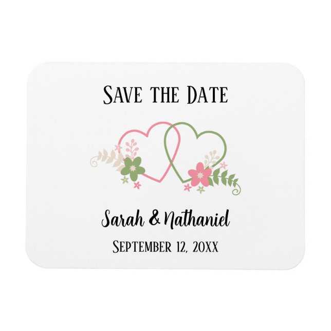 Save the Date Dual Hearts Bride & Groom Names Date Magnet (Horizontal)